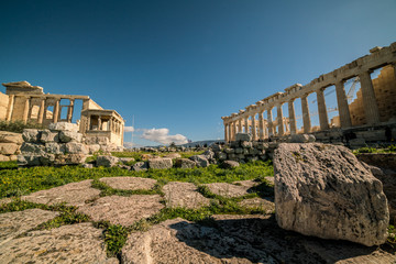 Fototapeta na wymiar Parthenon Acropolis and Caryatids temple of Athens Archaeological Place