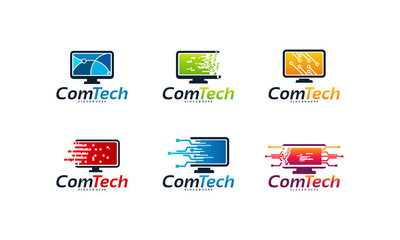 set of Computer Technology logo designs concept, Fast Computer logo designs concept vector