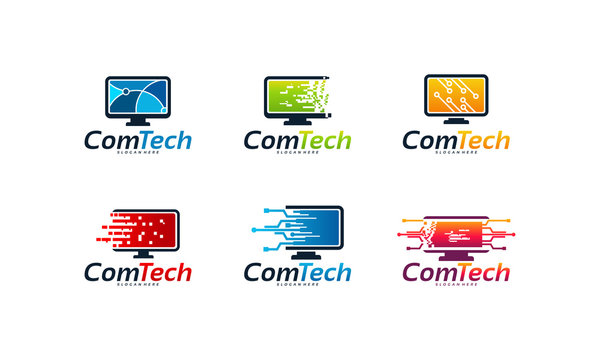 set of Computer Technology logo designs concept, Fast Computer logo designs concept vector