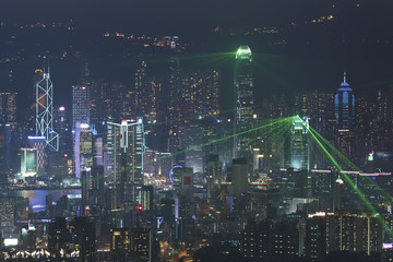 Hong Kong skyline at night with laser light show