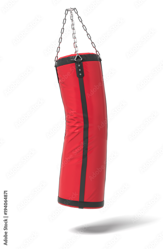 Aufkleber 3d rendering of a red and black boxing bag looking deformed from a hit in the middle of it.