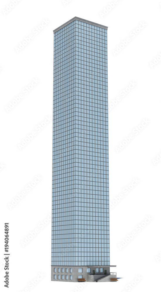 Poster 3d rendering of a white high office building with many large windows.