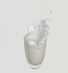 Fototapeta na wymiar milk splash droplet in a glass 3d illustration isolated on white background