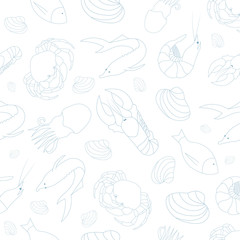 Seamless pattern with seafood silhouettes