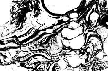 Black and white liquid texture. Watercolor hand drawn marbling illustration. Abstract vector background. Monochrome marble pattern.
