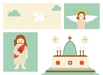 Fototapeta premium Church, altar, angel, dove vector collection