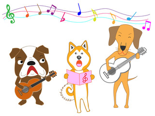 Fototapeta premium 犬のコンサート。犬がギターを演奏している。