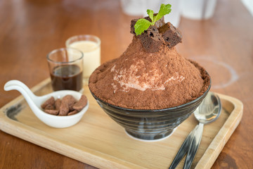 Korean Dessert - Chocolate bingsu or ice snow flake with fresh milk