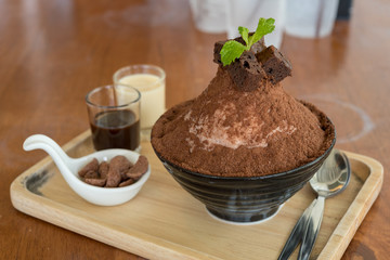 Korean Dessert - Chocolate bingsu or ice snow flake with fresh milk