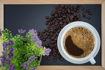 Black coffee in white cup