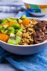 Granola with chocolate yogurt