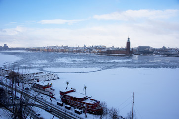 Winter view over stockholm a cold and snowy day