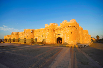 Outer view of The Citadel of Qaitbay (Qaitbay Fort), Is a 15th century defensive fortress located...