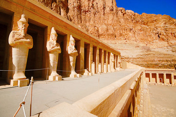 Outer view of the Mortuary Temple of Hatshepsut, Is an ancient funerary shrine, Dedicated to the...