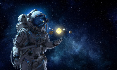 Spaceman and his mission. Mixed media