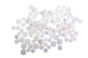 white pill capsule isolated on white background. Top view. Flat lay