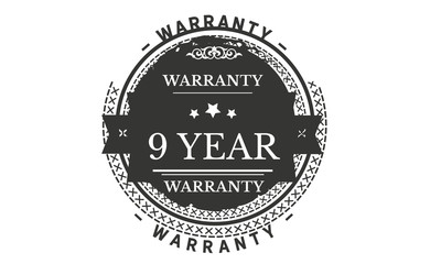 9 years warranty icon vintage rubber stamp guarantee