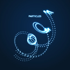 Wavy background. Array with dynamic particles. Composition with motion effect. 3d technology style. Vector illustration.