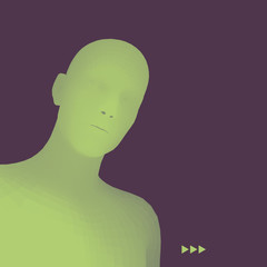 Man in a Thinker Pose. 3D Model of Man. Business, Science, Psychology or Philosophy Vector Illustration.