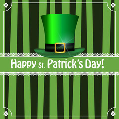 Saint Patricks Day striped greeting card with leprechaun hat