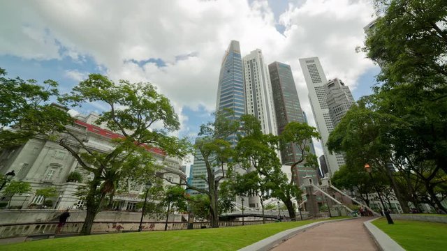day light singapore city riverside downtown famous hotel panorama 4k timelapse
