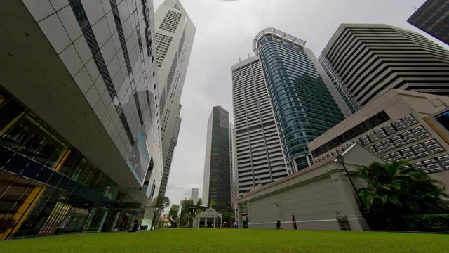 sunny day singapore city downtown famous raffles place panorama 4k timelapse
