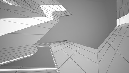 Obraz premium Abstract drawing white parametric interior. Polygon black drawing. 3D illustration and rendering.