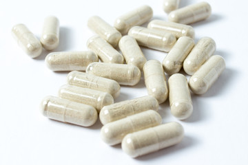 Drugs pills on a white background 