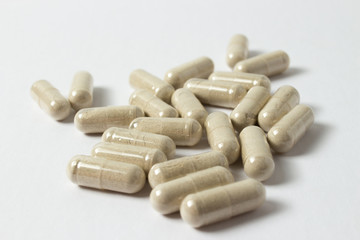 Drugs pills on a white background 