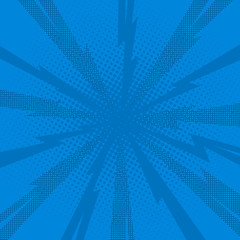 Fototapeta premium Comic pop art background lightning blast halftone dots. 