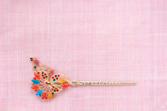Korean traditional background of ornaments on ramie fabric. 