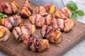 Grilled bacon wrapped peach