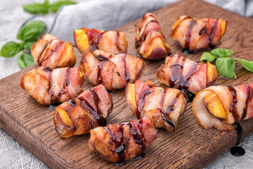 Grilled bacon wrapped peach