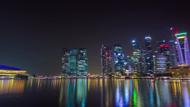 night illuminated singapore marina bay famous hotel panorama 4k timelapse
