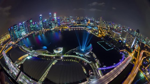 night illumination singapore famous hotel rooftop downtown bay panorama 4k timelapse
