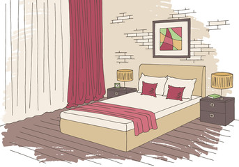 Bedroom graphic color interior sketch illustration vector