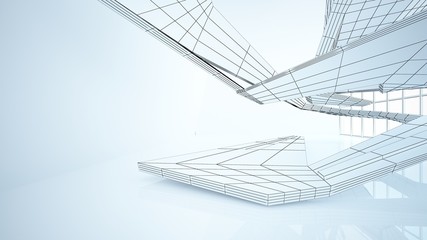 Abstract drawing white parametric interior  with window. Polygon colored drawing. 3D illustration and rendering.
