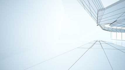 Obraz premium Abstract drawing white parametric interior with window. Polygon colored drawing. 3D illustration and rendering.