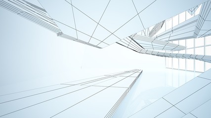 Fototapeta premium Abstract drawing white parametric interior with window. Polygon colored drawing. 3D illustration and rendering.