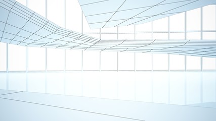 Abstract drawing white parametric interior  with window. Polygon colored drawing. 3D illustration and rendering.