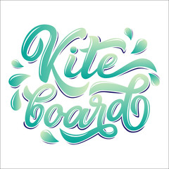 Kitesurfing lettering logo in graffiti style isolated on white background. Vector illustration for design t-shirts, banners, labels, clothes, apparel, water extreme sports competition.