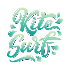 Kitesurfing lettering logo in graffiti style isolated on white background. Vector illustration for design t-shirts, banners, labels, clothes, apparel, water extreme sports competition.