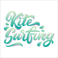 Kitesurfing lettering logo in graffiti style isolated on white background. Vector illustration for design t-shirts, banners, labels, clothes, apparel, water extreme sports competition.