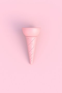 Sweet wafer cone on pink background, 3D rendering