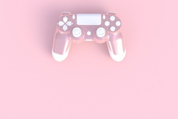 Computer game competition. Gaming concept. Pink joystick isolated on pink background, 3D rendering