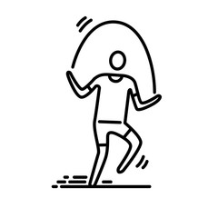 Thin line icon. Man exercising skipping rope.