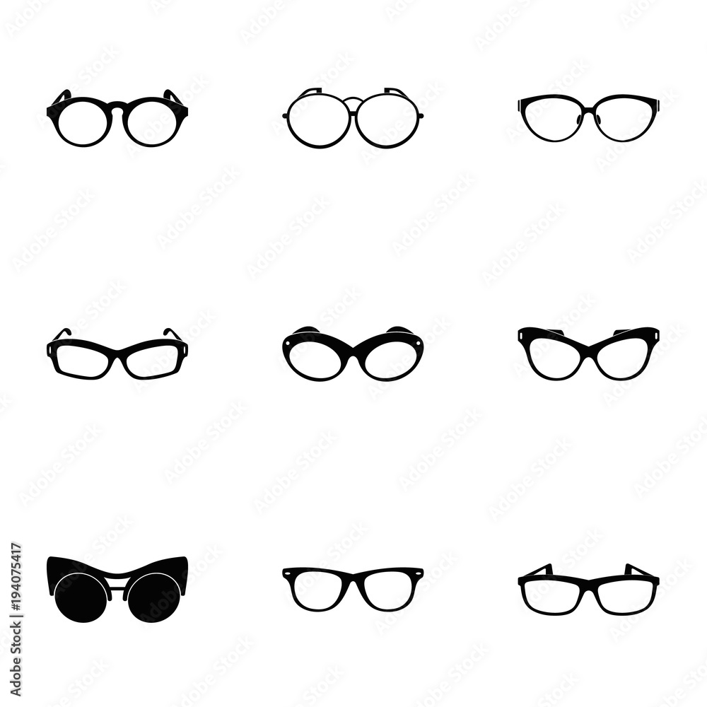 Poster protective eyewear icons set. simple set of 9 protective eyewear vector icons for web isolated on wh