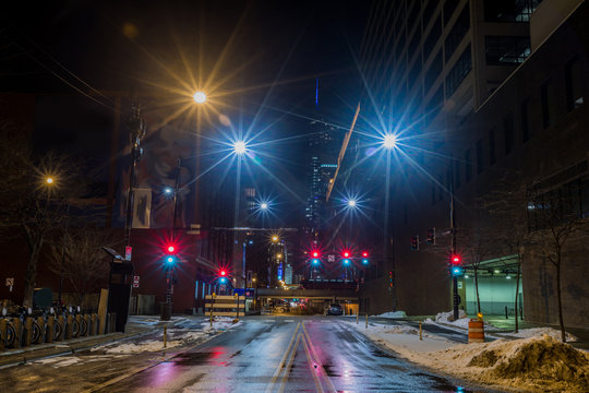 Chicago Downtown  City Street View At Night