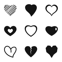 Love heart icons set. Simple set of 9 love heart vector icons for web isolated on white background