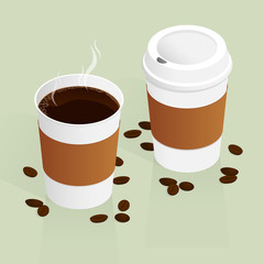 isometric coffee cup,coffee bean vector